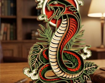 Сobra 3D SVG/ Mehrschichtige Schlange/ Wildtier-Szene/ Laser-Schnitt/ Cricut/ Glowforge/ Dekor/DIY Geschenk