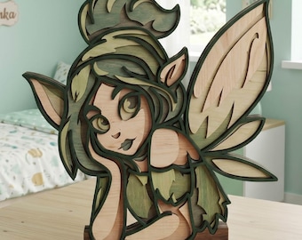 Fata multistrato 3D SVG, arte murale fantasy, taglio laser, file Glowforge, CNC