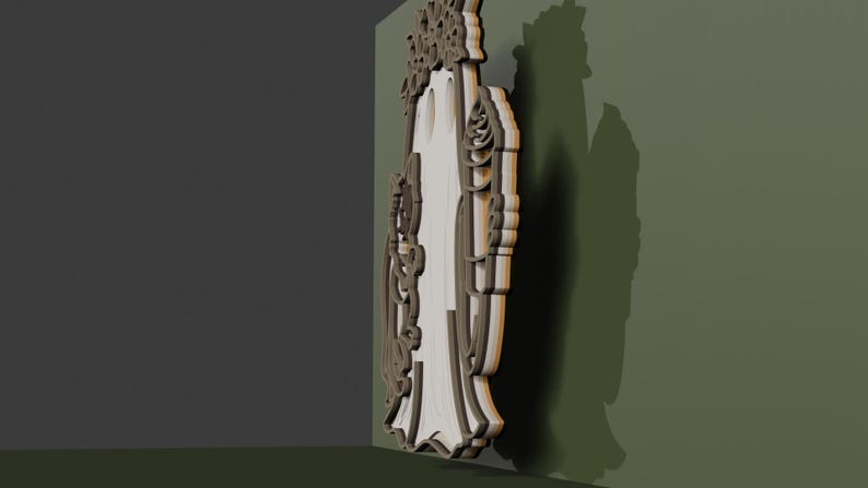 May include: A layered, three-dimensional wall art piece featuring a central ghost figure adorned with a floral crown. The design is constructed from stacked, light-colored material with dark brown edges, creating depth and a distinct silhouette against the wall.