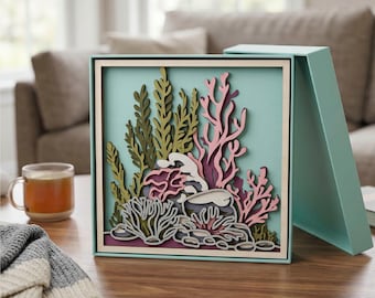 Korallenriff Schattenbox SVG Ozean Algen Papierschnitt Marine Dekor