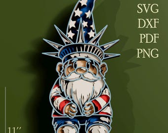 USA Gnom 3D SVG, 3D SVG, Laser Cut, Sperrholz schneiden, Independens Day Decor