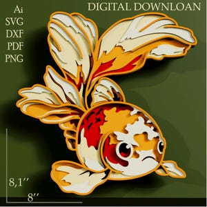 Pesce Koi 3D SVG/ Design multistrato/ Arte acquariofila/ Carpa giapponese/ Decorazione murale/ Regalo zen