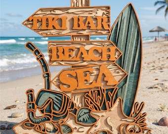 Tropischer Wegweiser SVG/ Tiki Bar Strand Meer/ Sommer/ Laser Cut/ Cricut/ Paradies/ Küstendeko