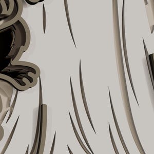 May include: A multi-layered wall art piece featuring a stylized dark brown squirrel figure on the left side, positioned against a light gray background with vertical, curved cut-out lines that create a sense of depth and texture throughout the design.