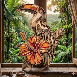 3D Toucan svg/ multilayer tropical bird/ laser cut file/ cnc/ papercut/ jungle decor art