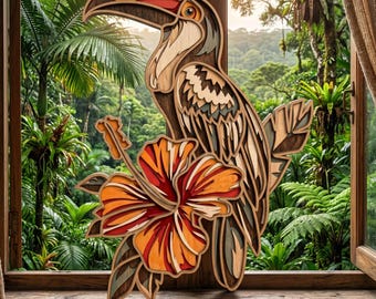Tucano 3D svg/ uccello tropicale multistrato/ file per taglio laser/ cnc/ papercut/ decorazione giungla arte