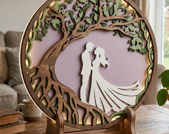 Multilayer Hochzeitsbaum SVG / 3D Paar Baum des Lebens / Laser Cut / Jubiläumsgeschenk / Glowforge
