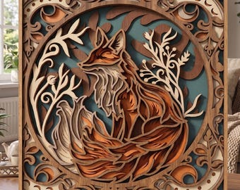 Fantastische Fuchs 3D SVG/ Waldtier Schatten Box/ Laser Schnitt / Cricut / Glowforge Datei / Papierschnitt