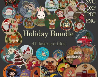 Weihnachtsschilder Bundle SVG-Dateien / Laser Cut / DIY Wohnkultur / CNC / Türschild