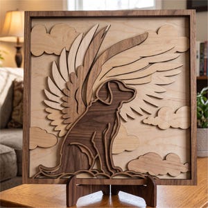 Dog Memorial Gift SVG/Layered Laser Cut/ Loss Pet/ Rainbow Bridge/ Angel Clouds/ Wings
