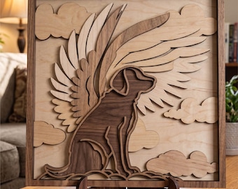 Dog Memorial Gift SVG/Layered Laser Cut/ Loss Pet/ Rainbow Bridge/ Angel Clouds/ Wings