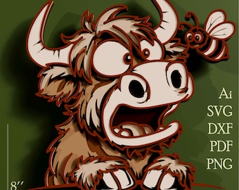 Highland Kuh SVG / Kuh Design / Bauernhof Tier / Cartoon Stier Kunst / Kinder Kinderzimmer Geschenk