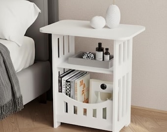 Modern Nordic White Side Table with Storage – Minimalist Nightstand for Bedroom & Living Room