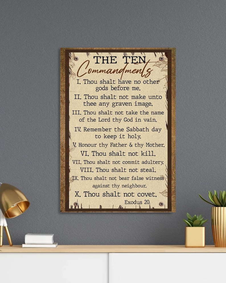 The Ten Commandments Wall Art, Exodus 20 Bible Verse Canvas Print ...