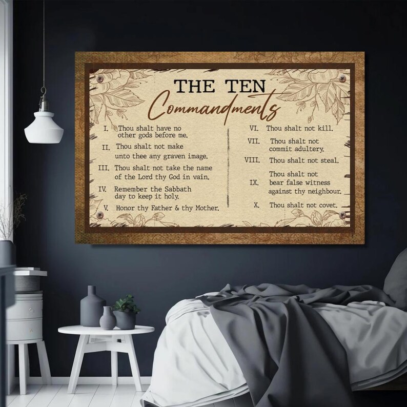 10 Commandments Wall Art Canvas - Christian Home Decor, Bible Verse ...