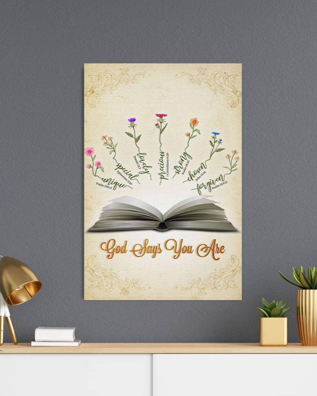 God Says You Are Wall Art Canvas Christian Bible Verse Flowers ...