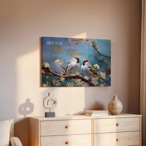 Trust in the Lord With All Your Heart Wall Art | Proverbs 3:5 Scripture Canvas | Sparrow Christian Bible Verse Print Home Decor