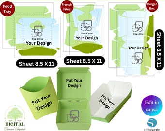 Food Box Bundle Template, French Fries Box, Burger Box, Food Tray Template, Fast Food Boxes, Food Box Template, Food Book SVG,Canva Food Box