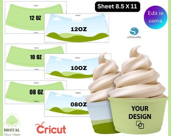 Ice Cream Cup Wrapper Template, Ice Cream Cup Wrap, Cupcake Label, DIY Ice Cream Cup, Cupcake Wrapper, IceCream Cup svg, Canva Editable Cup