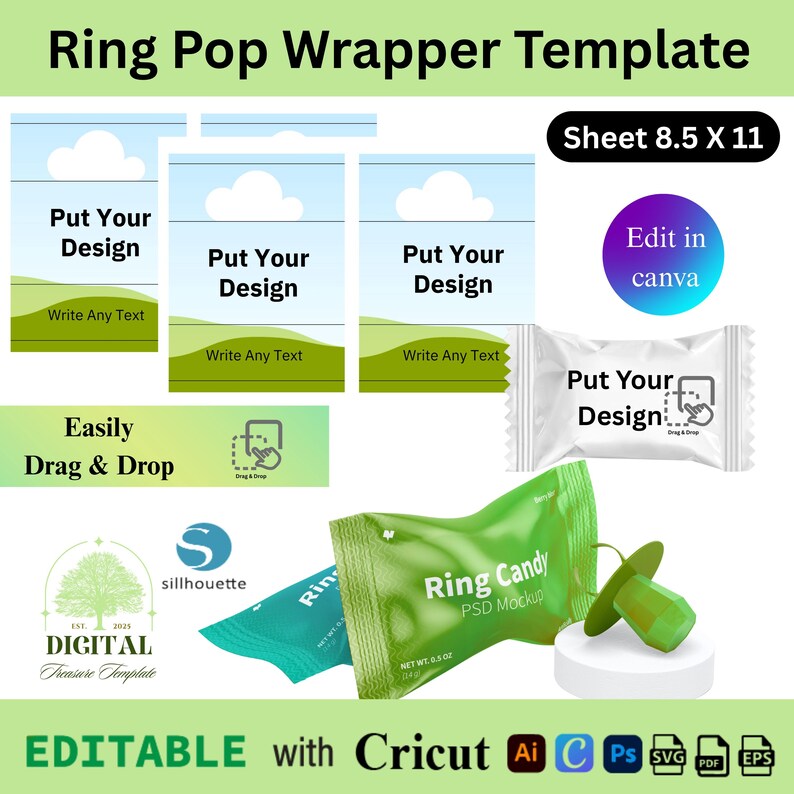 Pop Wrapping Ring Pop Wrapper Template, Ring Pop Wrapper, DIY Ring Pop, Canva ...