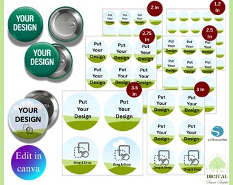 Button Pin Template Bundle, Button Pin Svg, Button Badge, Circle Label, Editable Canva Template, Printable Badge Maker, DIY Digital Download