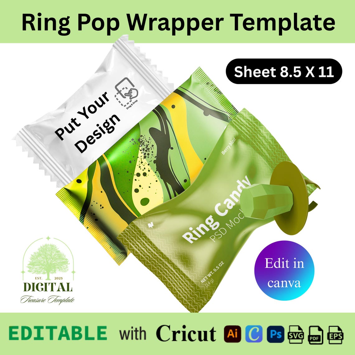 Pop Wrapper Ring Pop Wrapper Template, Ring Pop Wrapper, DIY Ring Pop, Canva ...