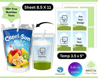 Caprisun Juice Template, Canva Caprisun Template, Custom Caprisun Label, Capri Juice Pouch Label Svg, Blank Capri Sun Template, DIY Caprisun
