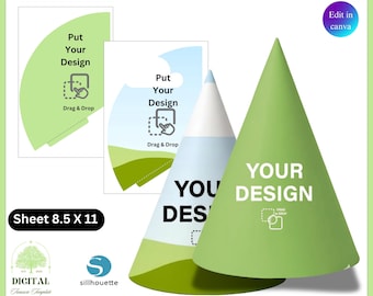 Party Hat Template, Birthday Hat Template, Party Hat SVG, Blank Hat Template, Paper Hat Template, No Glue Party Hat, Canva Editable Hat
