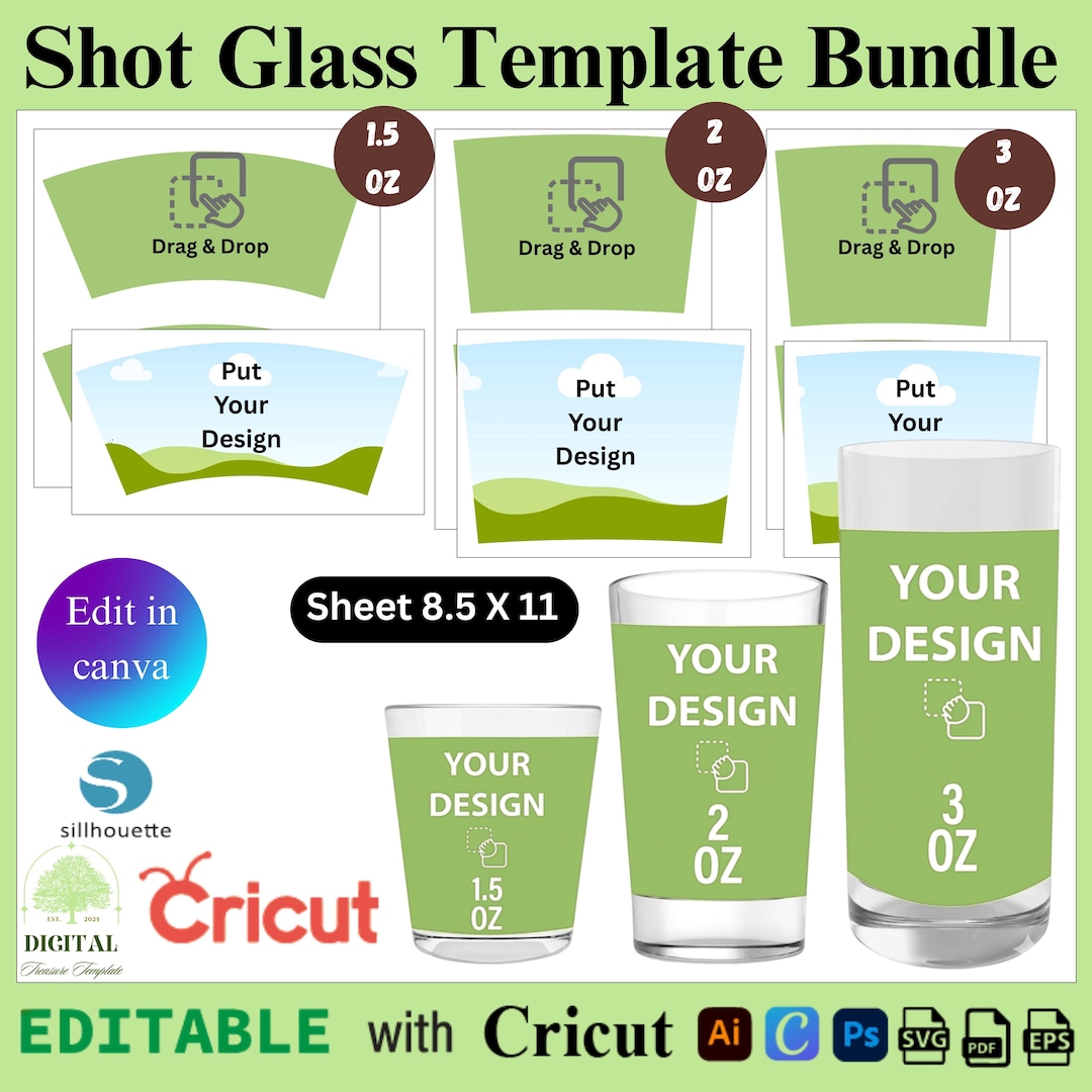Shot Glass Template Bundle, Shot Glass Label, Shot Glass SVG, Glass ...