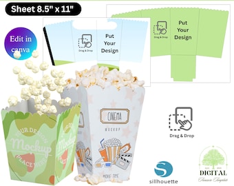 Popcorn Box Template, Popcorn Box Svg, Snack Box Svg, Party Favor Box, Snack Box Template, Popcorn Svg, Canva Editable Box, DIY Popcorn Box