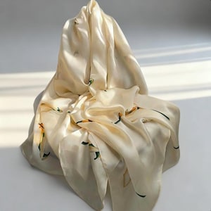 100% Maulbeerseide Schal, Calla-Lilien Seidenschal 65x180cm, Damen Halstuch aus Seide, Florales Luxus Seidentuch, Seide Geschenk für Sie