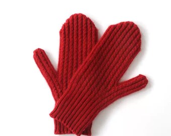 Cashmere Wool Knit Mittens, Warm Winter Gloves, Soft Ribbed 3-Finger Design, Lightweight Cold-Weather Accessory