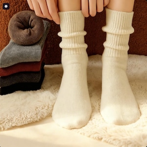Superzachte merinowollen sokken voor dames, dikke geribbelde wintersokken tot halverwege de kuit, slouchy laarssokken, warm en elastisch.