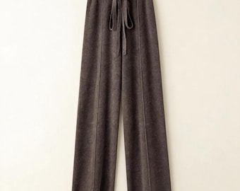 Warme Woll-Kaschmir-Hose für Damen, Gestrickte Wide-Leg Hose, Weiche Winterhose aus Wolle, Elegante Kaschmir-Mischung