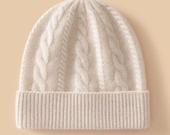 Luxuriously Soft 100% Cashmere Cable Knit Beanie | Winter Gift for Her or Him | Cozy Cashmere Hat | Warm, Breathable and Gentle on Skin