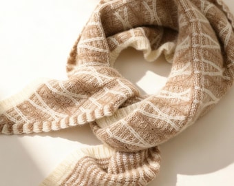 Super soft knitted triangular scarf｜100%cashmere wool bandana,  two-tone knit neckerchief｜ lightweight and warm winter scarf 37x105cm