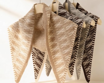 Super soft knitted triangular scarf｜100%cashmere wool bandana,  two-tone knit neckerchief｜ lightweight and warm winter scarf 37x105cm