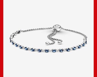 Pulsera deslizante azul y transparente con brillo, pulsera de plata, colgante para collar, pulsera Pandora, regalo para ella, colgante de viaje