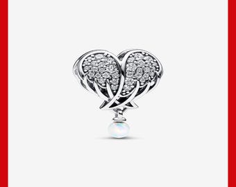 Sparkling Angel Wings & Heart Charm,Charm for Bracelet,Necklace Pendant,Pandora Charm