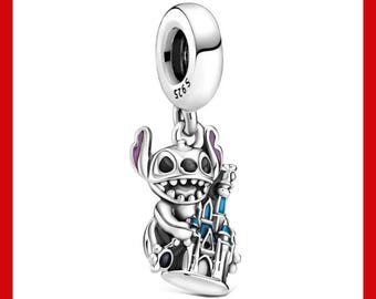 Lilo & Stitch with Disney Castle Dangle Charm,Charm for Bracelet,Necklace Pendant,Pandora Charm
