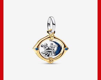Mickey Mouse & Minnie Mouse Two-tone Spinning Moon Dangle Charm,Charm for Bracelet,Necklace Pendant,Pandora Charm