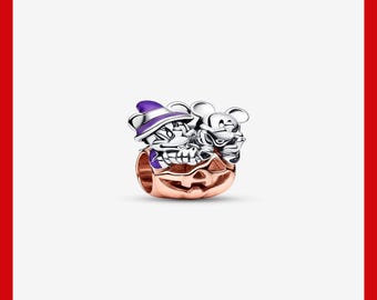 Mickey Mouse & Minnie Mouse Halloween Pumpkin Charm,Charm for Bracelet,Necklace Pendant,Pandora Charm