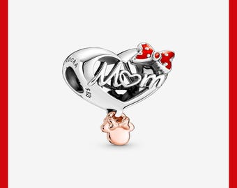 Minnie Mouse Mom Heart Charm,Charm for Bracelet,Necklace Pendant,Pandora Charm