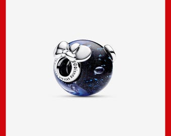 Mickey Mouse & Minnie Mouse Blue Murano Glass Charm,Charm for Bracelet,Necklace Pendant,Pandora Charm