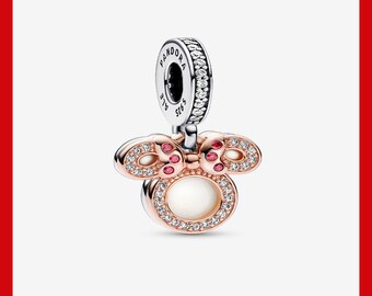 Charm doble colgante con silueta de Minnie Mouse y mamá, para pulsera, collar y Pandora.