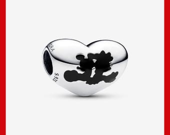 Mickey Mouse & Minnie Mouse Heart Charm,Charm for Bracelet,Necklace Pendant,Pandora Charm