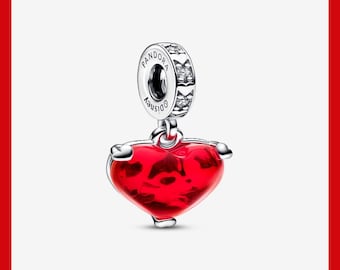 Mickey & Minnie Mouse Kiss Red Murano Glass Dangle Charm,Charm for Bracelet,Necklace Pendant,Pandora Charm