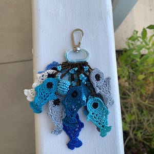 Handmade Crochet Fish Keychain | Blue Ocean Inspired Keyring | Unique Boho Gift