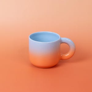Handmade Gradient Ceramic Mug | Blue Orange Ombre Coffee Cup | Modern Minimalist Pottery Gift