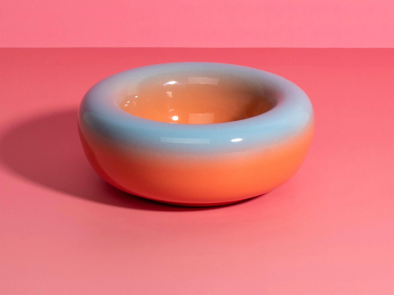 Handmade Chunky Ceramic Bowl: Gradient Orange-Blue Stoneware Dish (14cm) - Turquoise to Orange
